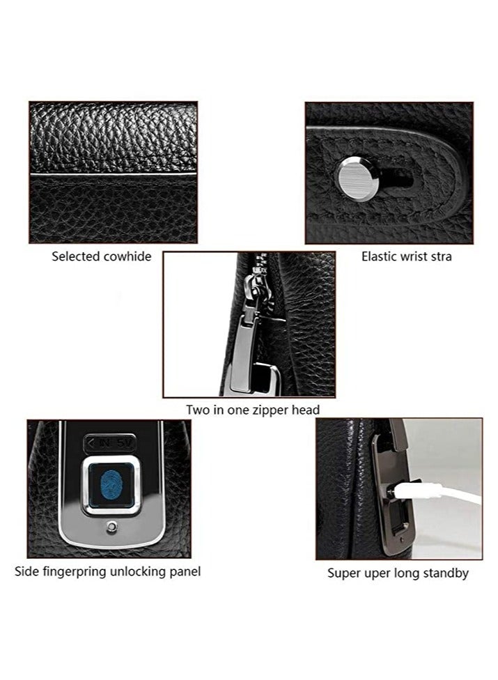 DUSALA Anti-Theft  Wallet, Fingerprint Recognition Unlockr, Genuine Leather with Zipper, Exquisite Soft Leather Long Handbag, Support USB Charging, Black - Image 3