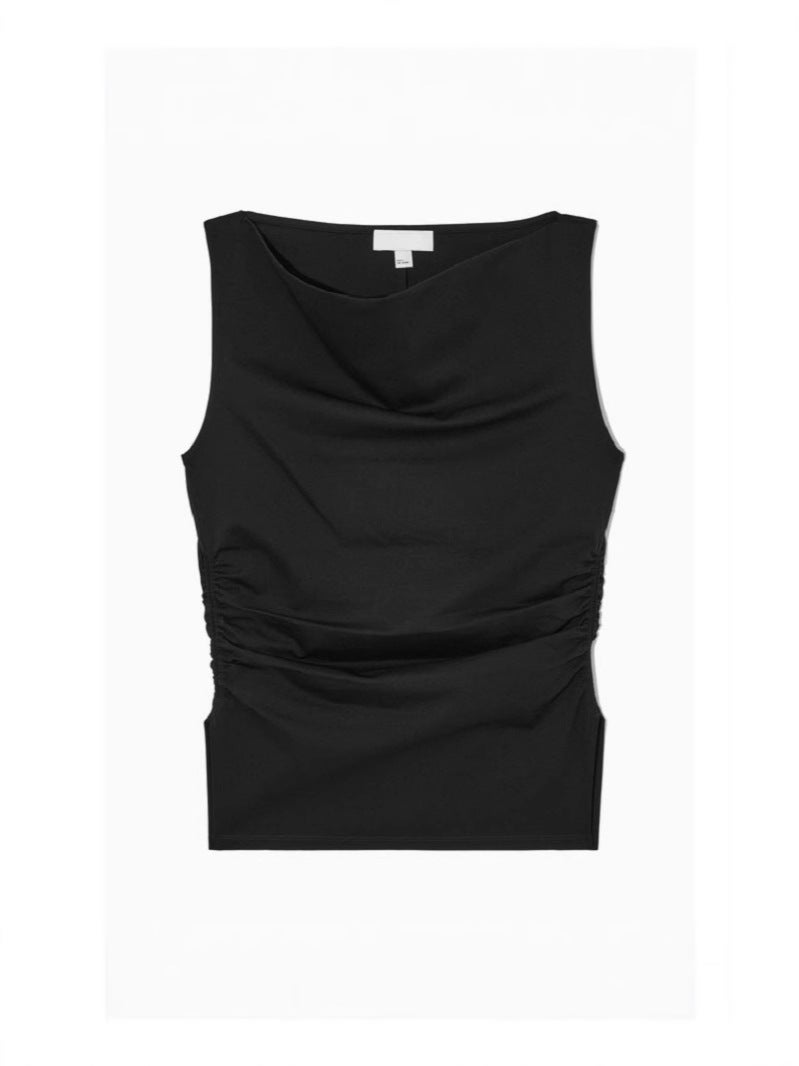 Cos Style 2026 Spring New One-Shoulder Draped Collar Sleeveless Knit Solid Color Elastic Commuter Waist-Cinching Tummy-Covering Vest - Image 5