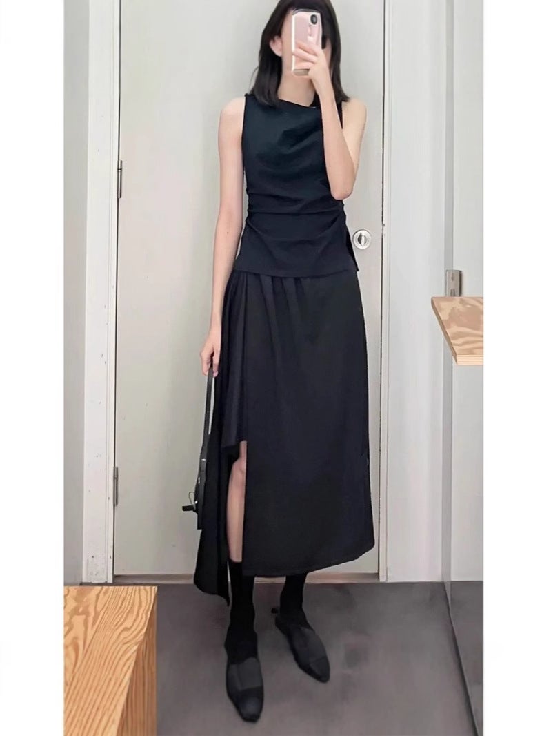 Cos Style 2026 Spring New One-Shoulder Draped Collar Sleeveless Knit Solid Color Elastic Commuter Waist-Cinching Tummy-Covering Vest - Image 4
