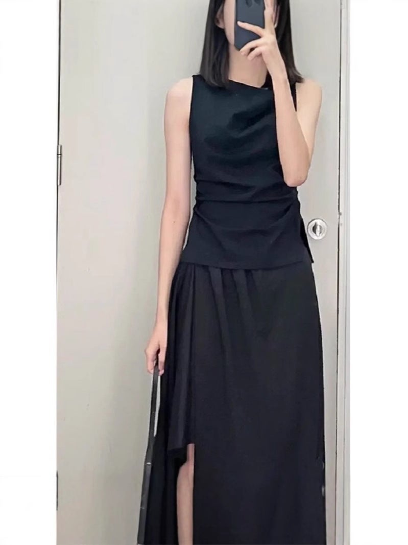 Cos Style 2026 Spring New One-Shoulder Draped Collar Sleeveless Knit Solid Color Elastic Commuter Waist-Cinching Tummy-Covering Vest - Image 2