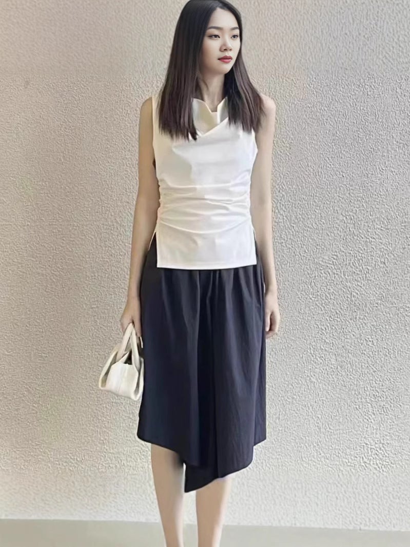 Cos Style 2026 Spring New One-Shoulder Draped Collar Sleeveless Knit Solid Color Elastic Commuter Waist-Cinching Tummy-Covering Vest - Image 3
