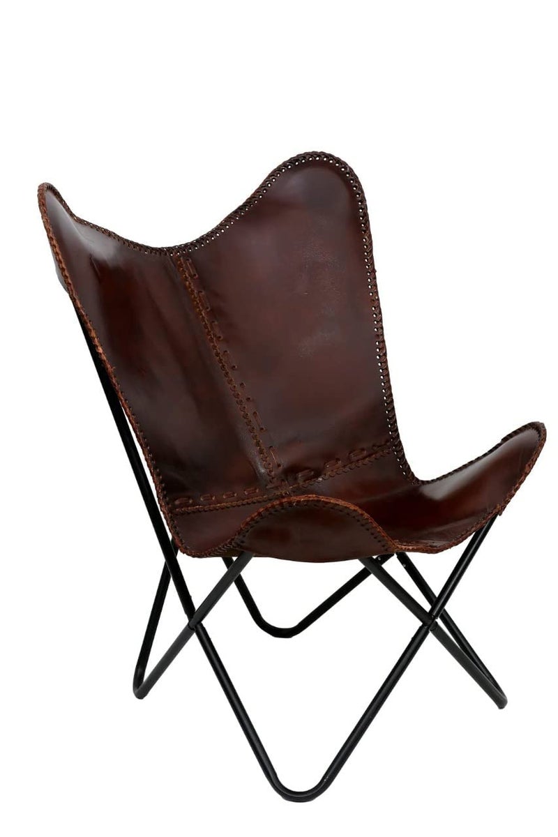 NATURALS EXPORT NATURALS EXPORT Handcrafted Leather Butterfly Chair Leather BKF Living Room Luxury Relaxing Chair with Free Wallet Full Chair - Image 1