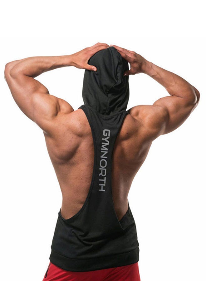 NIBEMINENT Back Printed Hooded Neck Training Vest Black  - Image 2