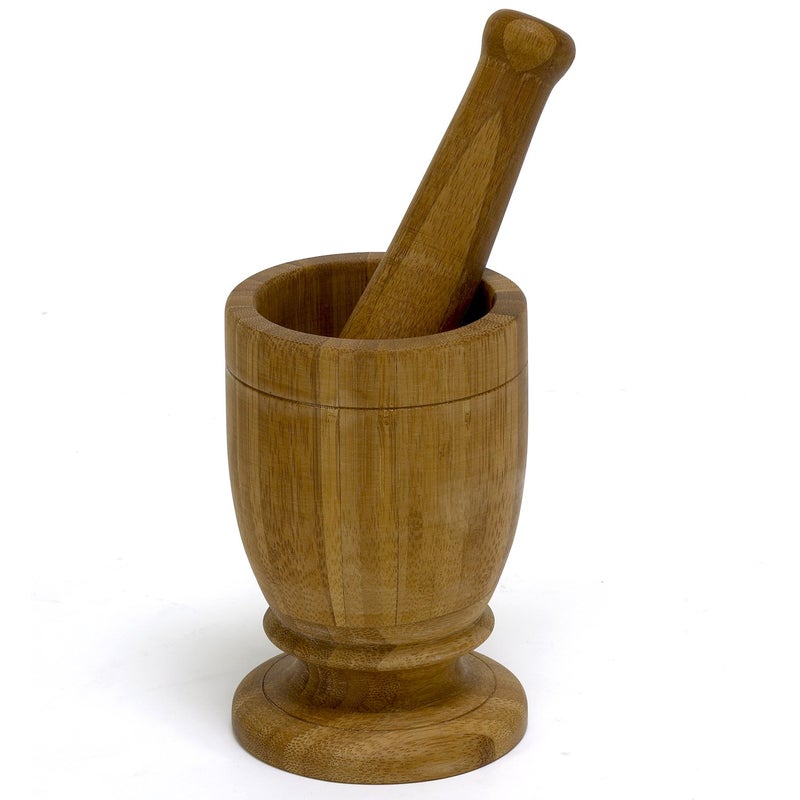 IMUSA USA Large Bamboo Mortar and Pestle, Brown - Image 1