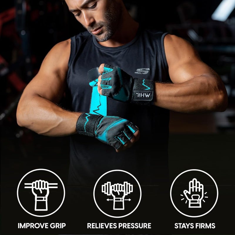 MhIL Workout Gloves for Men â€“ Comfortable Gym Gloves for Men with Enhanced Grip for Safety and Hand Protection â€“ Weight Lifting Protection with Wrist Wraps Support for Performance Boost and Style - Image 2
