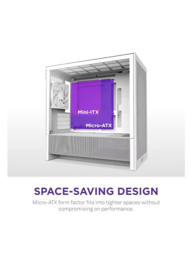 NZXT H3 Flow, Micro-ATX Mid-Tower PC Case High Airflow Design, Tempered Glass Side Panel, Compact Form Factor, Front I/O with USB-C and USB 3.2 Gen 1, White | CC-H31FW-01  - Image 3