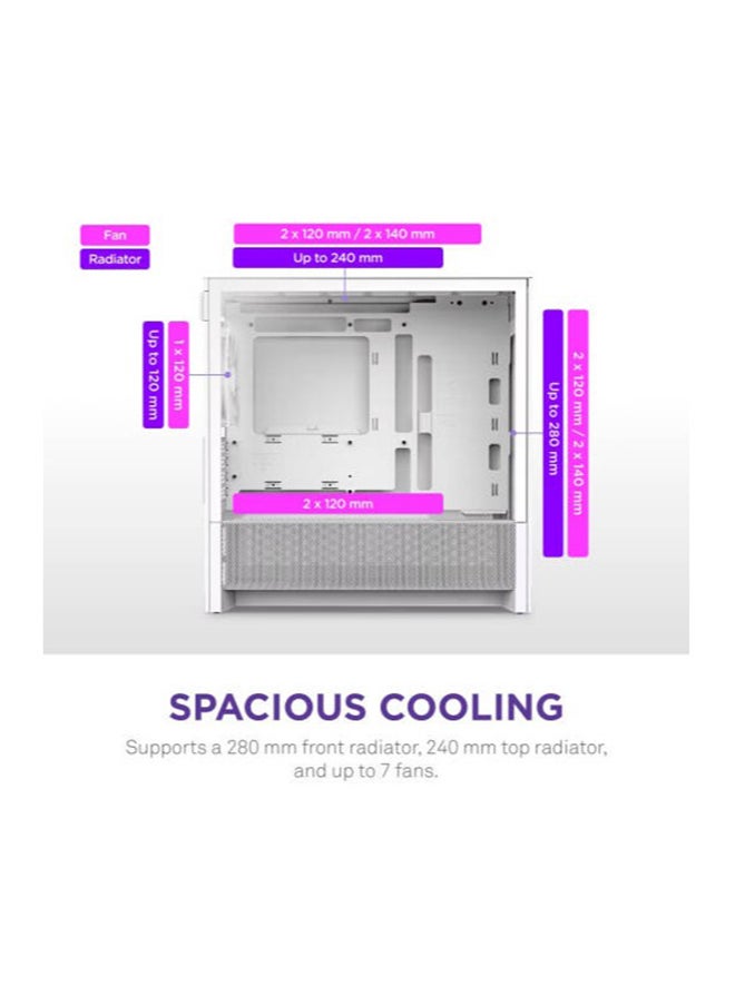 NZXT H3 Flow, Micro-ATX Mid-Tower PC Case High Airflow Design, Tempered Glass Side Panel, Compact Form Factor, Front I/O with USB-C and USB 3.2 Gen 1, White | CC-H31FW-01  - Image 5