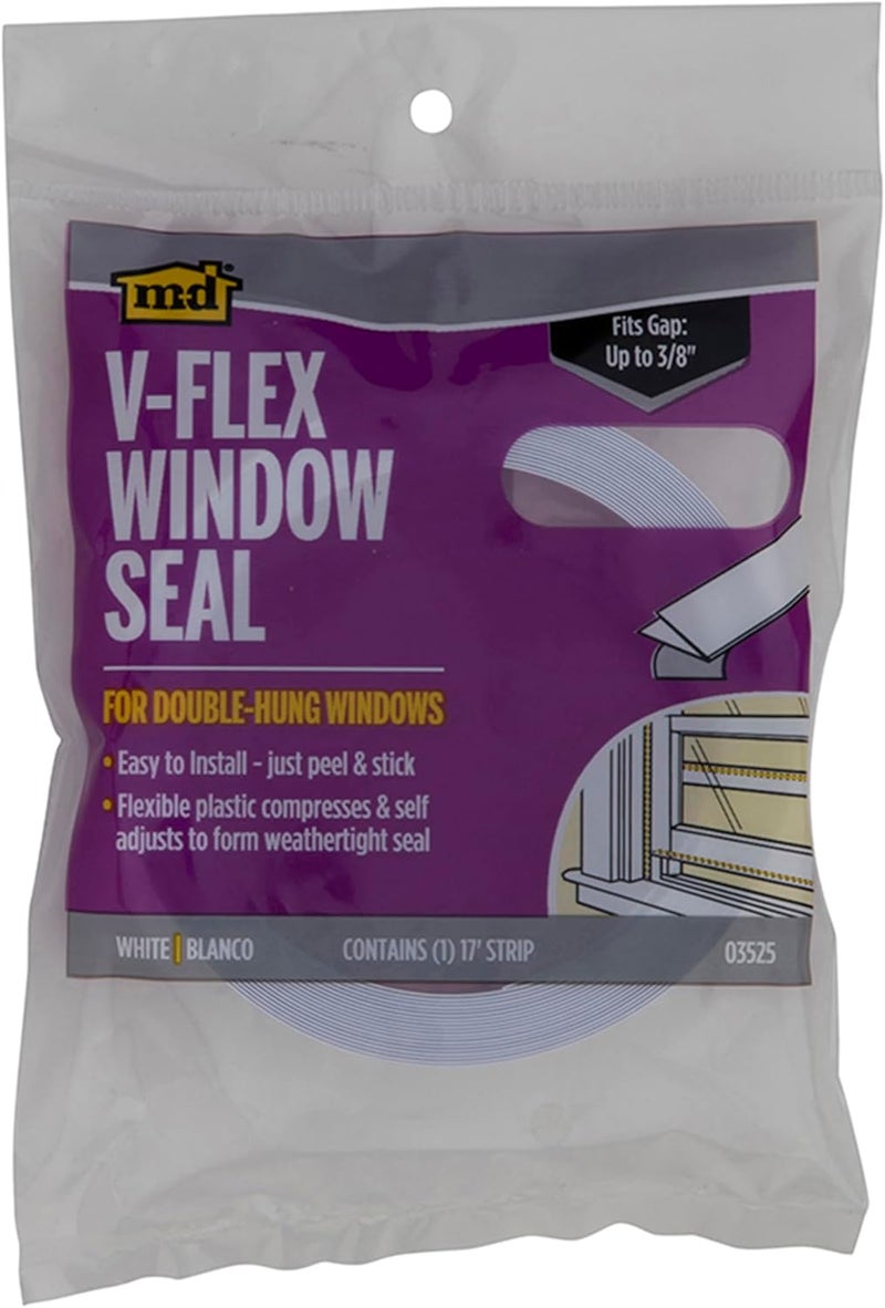 M-D Building Products V-Flex Weather-Strip with Adhesive Back, 17 Ft L X 7/8 in W, Polypropylene, White - Image 3