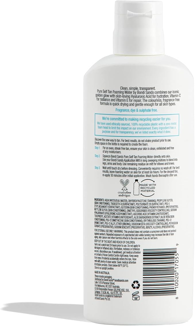 BONDI SANDS بوندي ساندز بيور داكن ماء رغوي للتسمير الذاتي تركيبة مرطبة تمنح تان طبيعي خالي من العيوب مدعمة بحمض الهيالورونيك والفيتامينات C و E نباتية وخالية من القسوة 200 مل 6.76 أونصة - Image 2