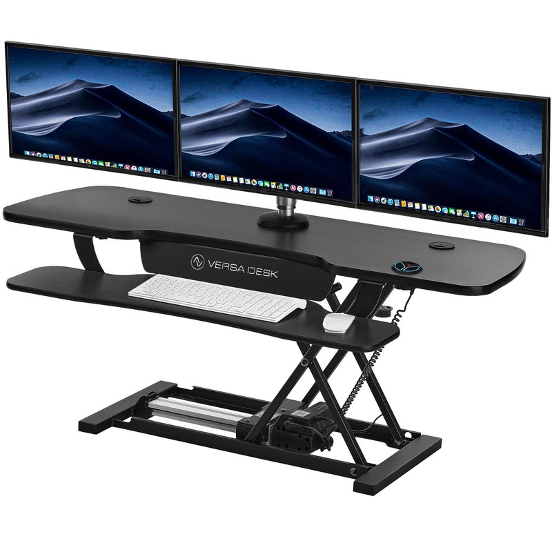VERSADESK PowerPro 48 x 24 Extra Wide Electric SittoStand Desk Converter wKeyboard Tray for Home or Office  USB Charging Port  Supports Multiple Monitors  Lifts 80 lbs  Black