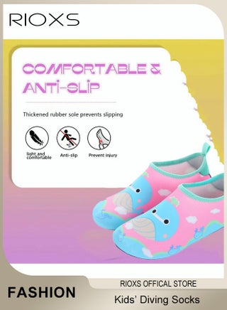 Kids Water Shoes Beach Socks, Toddler Baby Girls Boys Barefoot, Quick-Dry Non-Slip Swim Socks Diving Socks, Sports Shoes for Kids in Beach Swimming Pool Water Park, Comfort Beach Socks Baby Barefoot, Snorkelling Diving Socks for Toddler, Big/Little Kids, Pink Whale - view 5