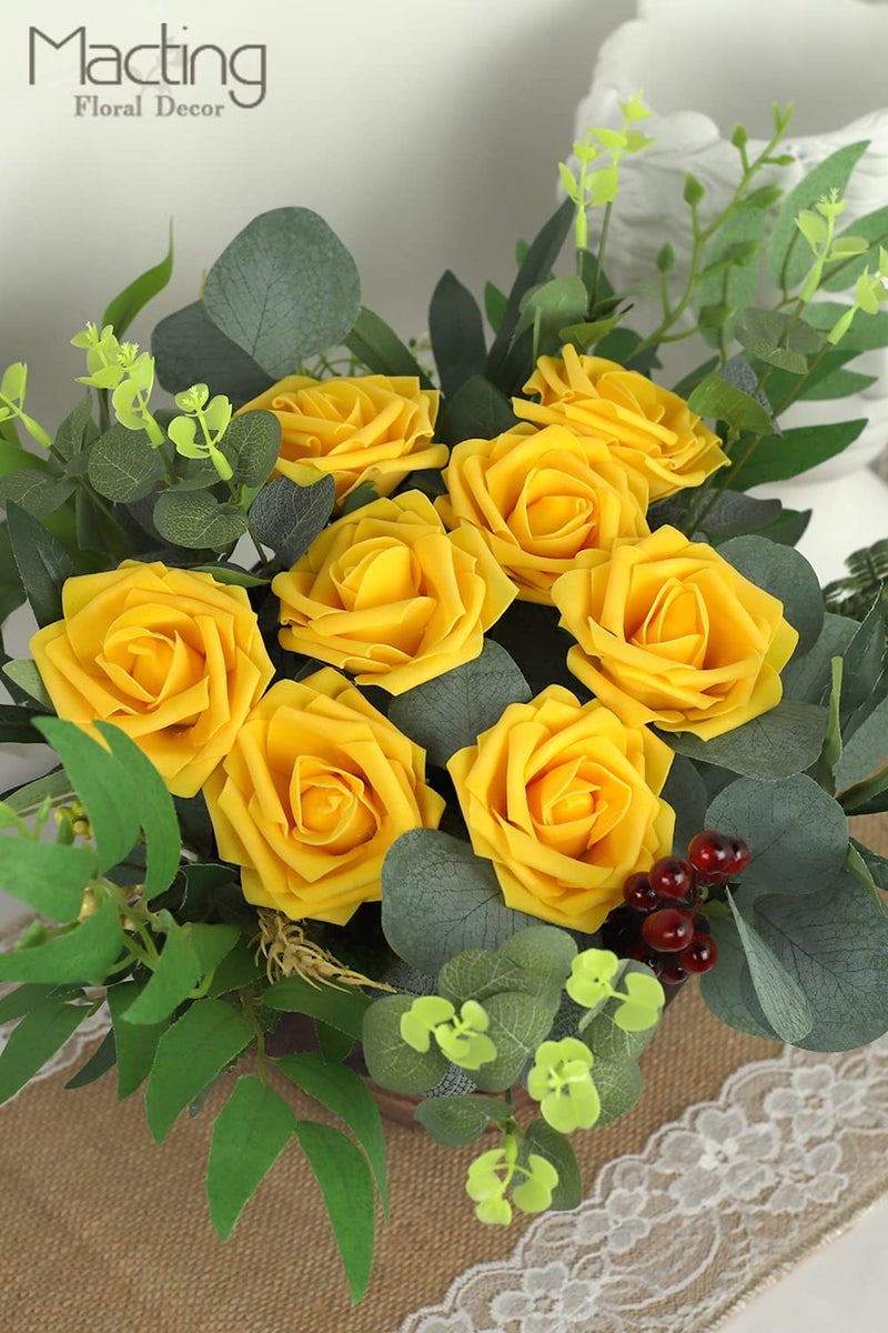 MACTING Artificial Rose Flower  30pcs Real Touch Fake Roses for Mother's Day DIY Bridal Bouquets Wedding Party Baby Shower Home Autumn Decor(Yellow) - Image 2