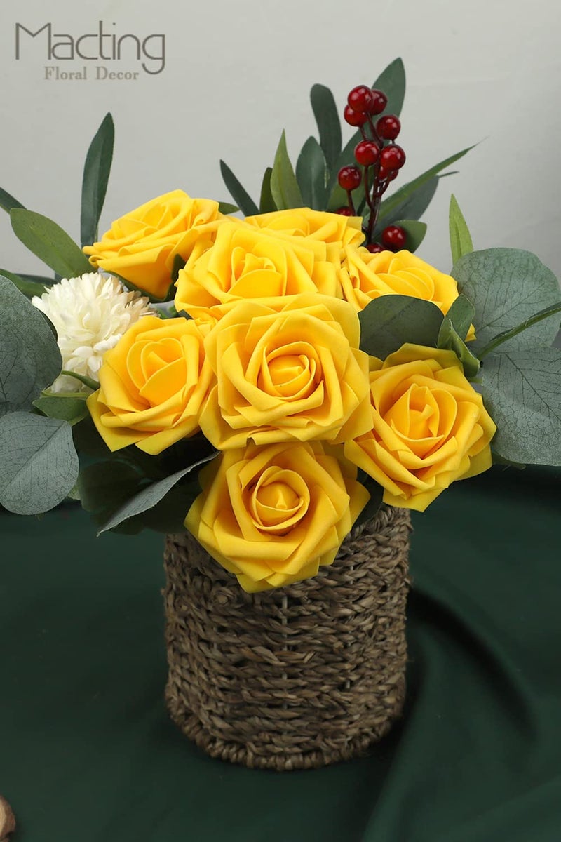 MACTING Artificial Rose Flower  30pcs Real Touch Fake Roses for Mother's Day DIY Bridal Bouquets Wedding Party Baby Shower Home Autumn Decor(Yellow) - Image 3