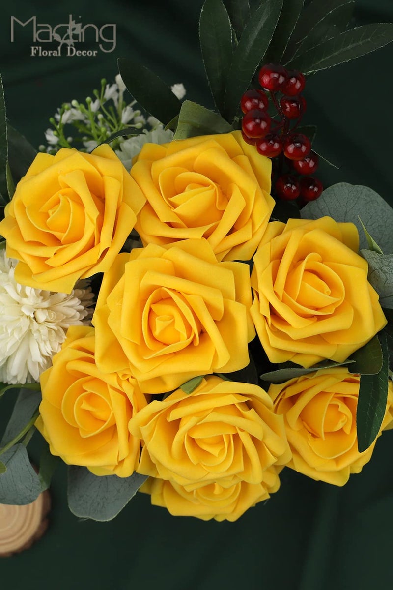 MACTING Artificial Rose Flower  30pcs Real Touch Fake Roses for Mother's Day DIY Bridal Bouquets Wedding Party Baby Shower Home Autumn Decor(Yellow) - Image 5