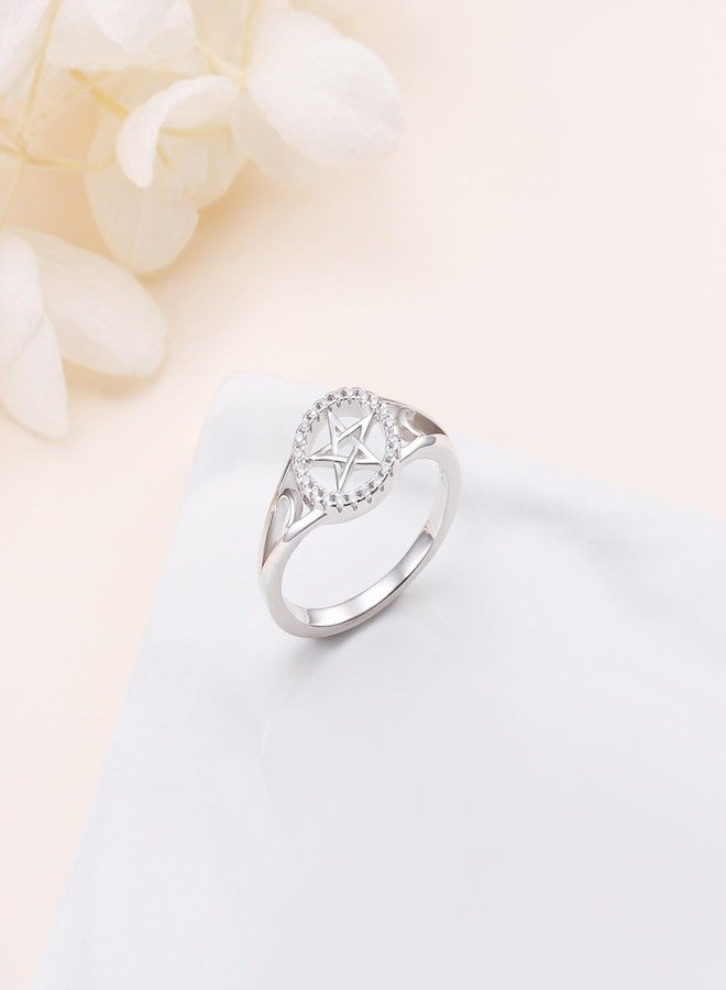 Alphm S925 Sterling Silver Pentagram Amulet Pentacle Star Moon Witch Rings for Women Men Jewelry - Image 3