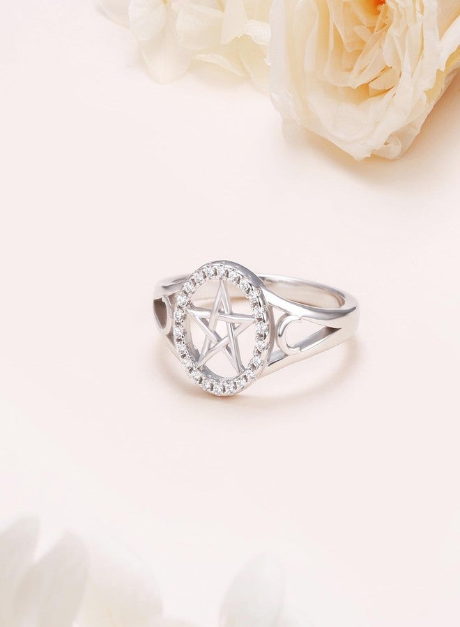 Alphm S925 Sterling Silver Pentagram Amulet Pentacle Star Moon Witch Rings for Women Men Jewelry - Image 4