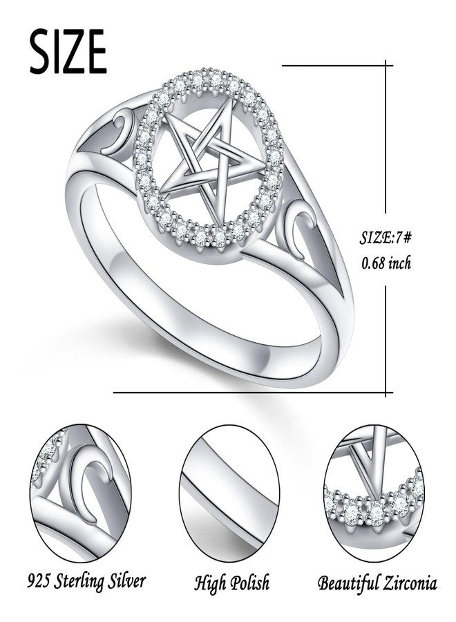 Alphm S925 Sterling Silver Pentagram Amulet Pentacle Star Moon Witch Rings for Women Men Jewelry - Image 5