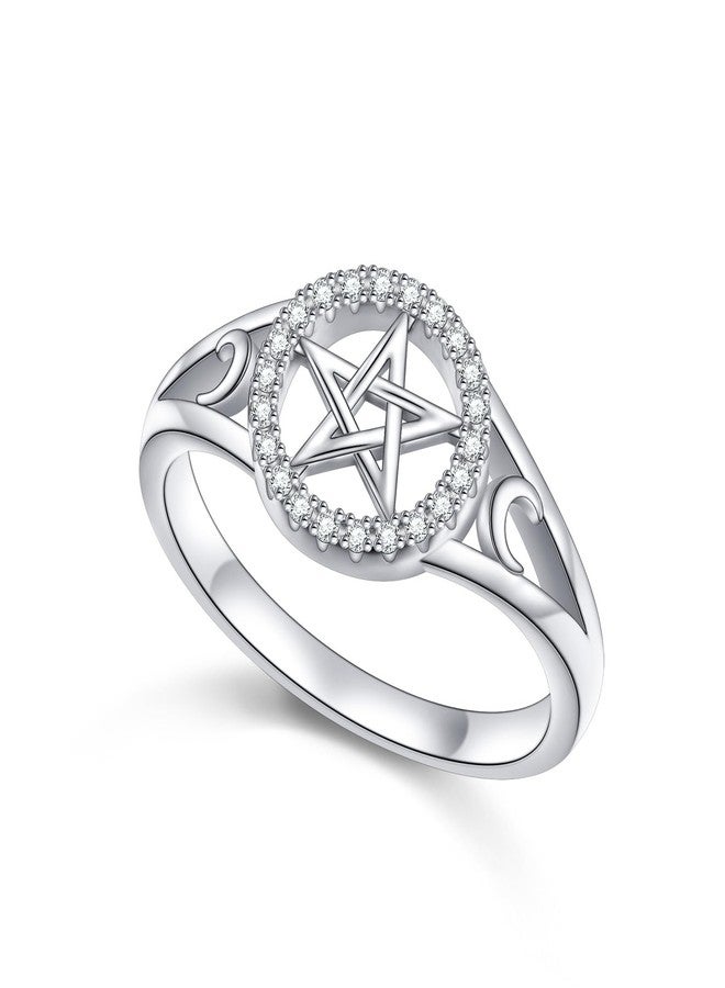 Alphm S925 Sterling Silver Pentagram Amulet Pentacle Star Moon Witch Rings for Women Men Jewelry - Image 1