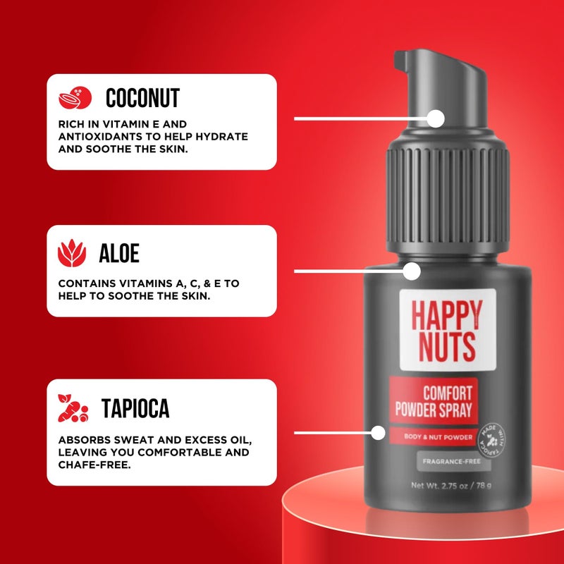 HAPPY NUTS Comfort Powder Spray Deodorant For Men: Anti-Chafing, Sweat and Odor Control for Jock Itch, Aluminum-Free, 2.75 oz (1 Pack), Fragrance-Free - Image 5