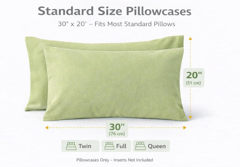 EVOLIVE Ultra Soft Brushed Microfiber Standard Size 20"x30" Pillowcases Pair Set of 2 with Envelope Closure (20"x30" Standard, Sage) - Image 2