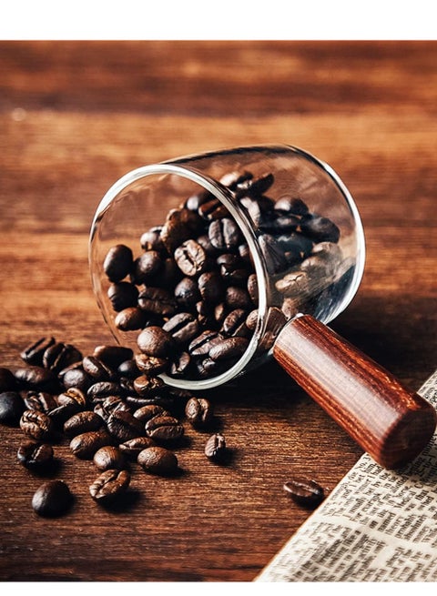 ,كوب معيار اسبريسو متعدد المقاسات، كوب زجاجي للقهوة والاسبريسو بمقبض خشبي كوب حليب زجاجي مقاوم للحرارة عالي الجوده