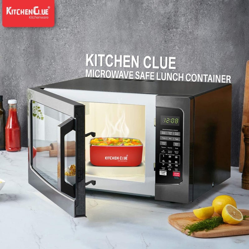 KITCHEN CLUE Stainless Steel Microwave Safe Food Containers Set for Kitchen 10 Pcs 600 ML Each Red Airtight LeakProof BPA Free Lids Durable Food Safe Steel Fridge Storage Box - Image 2