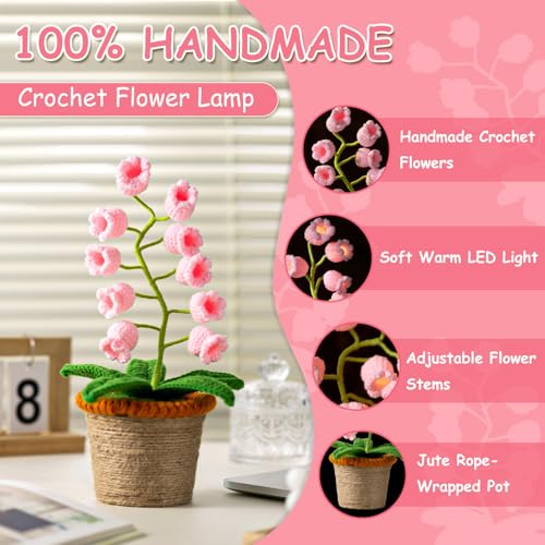ANZRLE Lily of the Valley Crochet Flower Lamp Handmade Cordless Night Light with Touch Control 6 Colors Warm LED Table Lamp Birthday Gifts for Women Cozy Bedroom Home Decor - Image 3