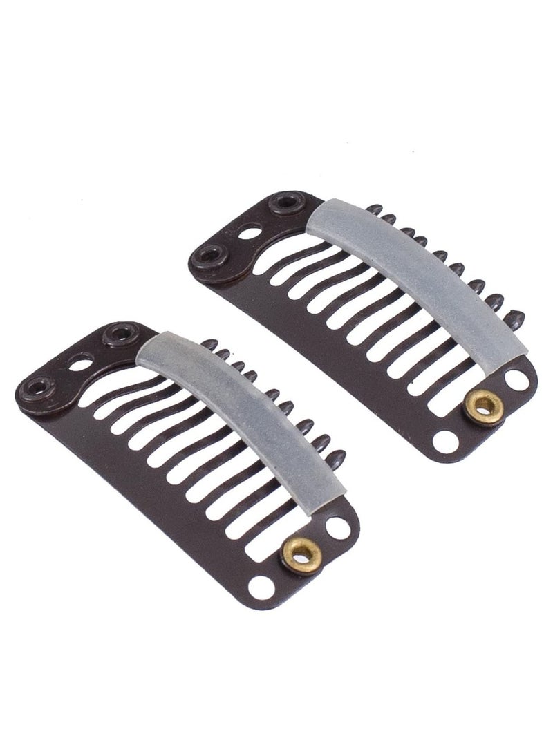 إستيل 100 قطعة من مشابك إطالة معدنية على شكل حرف U لإطالة الشعر قطعة شعر لتقوم بها بنفسك مشط خاطف مقاطع شعر مستعار مع مطاط أبيض 9 أسنان 6 ثقوب بني - Image 2