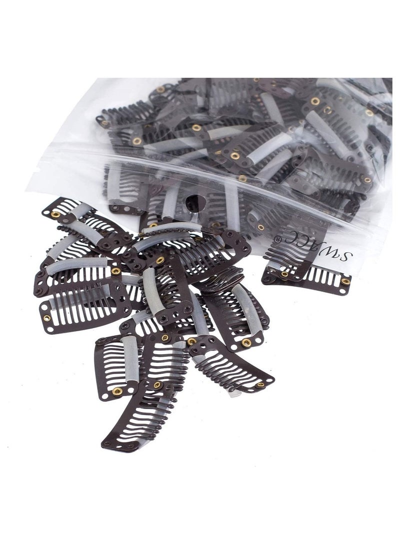 إستيل 100 قطعة من مشابك إطالة معدنية على شكل حرف U لإطالة الشعر قطعة شعر لتقوم بها بنفسك مشط خاطف مقاطع شعر مستعار مع مطاط أبيض 9 أسنان 6 ثقوب بني - Image 1