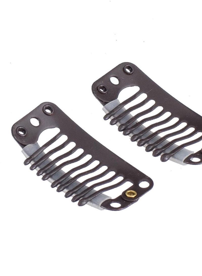 إستيل 100 قطعة من مشابك إطالة معدنية على شكل حرف U لإطالة الشعر قطعة شعر لتقوم بها بنفسك مشط خاطف مقاطع شعر مستعار مع مطاط أبيض 9 أسنان 6 ثقوب بني - Image 4