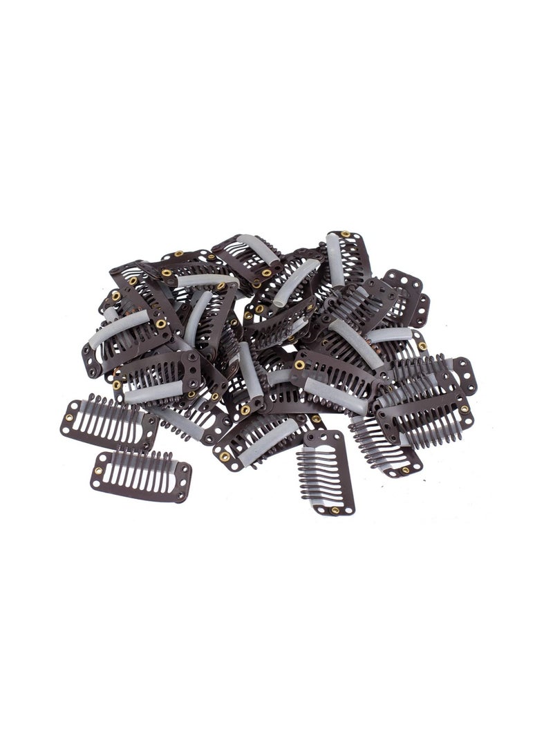 إستيل 100 قطعة من مشابك إطالة معدنية على شكل حرف U لإطالة الشعر قطعة شعر لتقوم بها بنفسك مشط خاطف مقاطع شعر مستعار مع مطاط أبيض 9 أسنان 6 ثقوب بني - Image 3