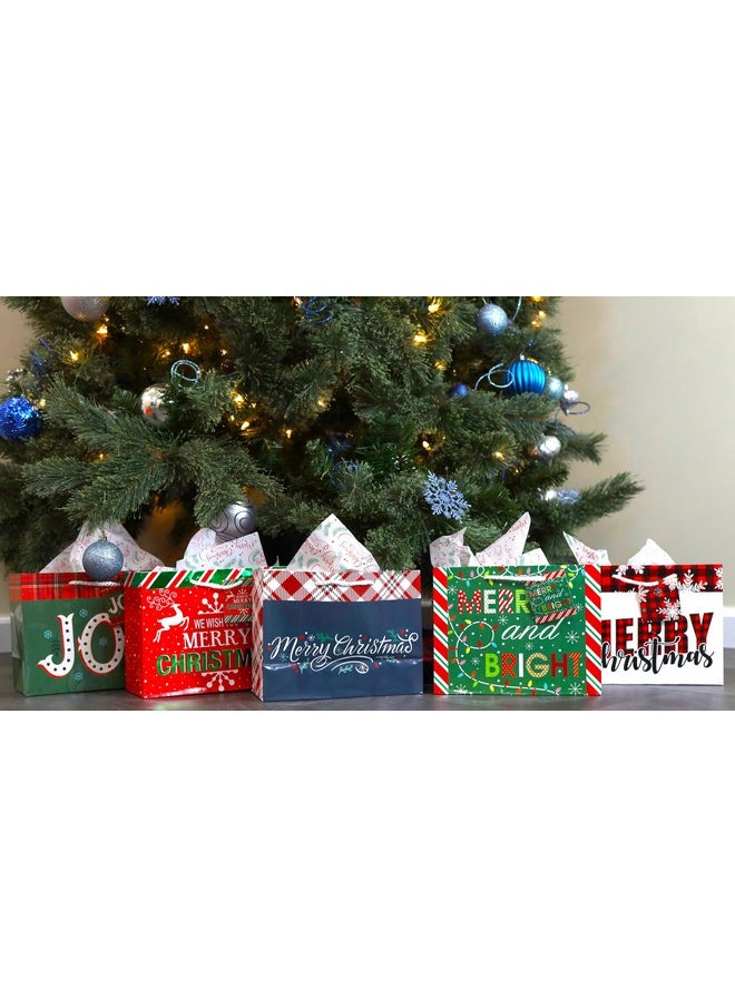 Iconikal Medium Gift Bags With Tissue Paper For Christmas 24-Pack Fun Bright Designs Merry Christmas, Joy, Holidays  - Image 4