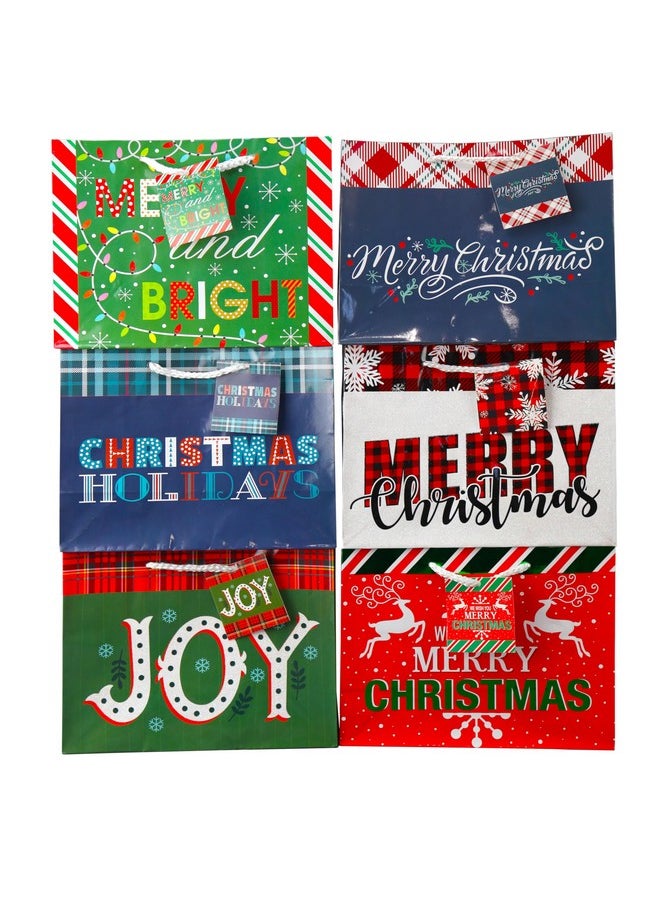 Iconikal Medium Gift Bags With Tissue Paper For Christmas 24-Pack Fun Bright Designs Merry Christmas, Joy, Holidays  - Image 5