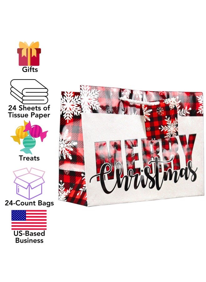 Iconikal Medium Gift Bags With Tissue Paper For Christmas 24-Pack Fun Bright Designs Merry Christmas, Joy, Holidays  - Image 2