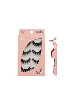 False Eyelashes 3D Faux Mink False Lashes Reusable Long Thick Eyelashes for Makeup Eyelashes Extension 4 Pairs Hand-made Fake Eye Lashes with Eyelashes