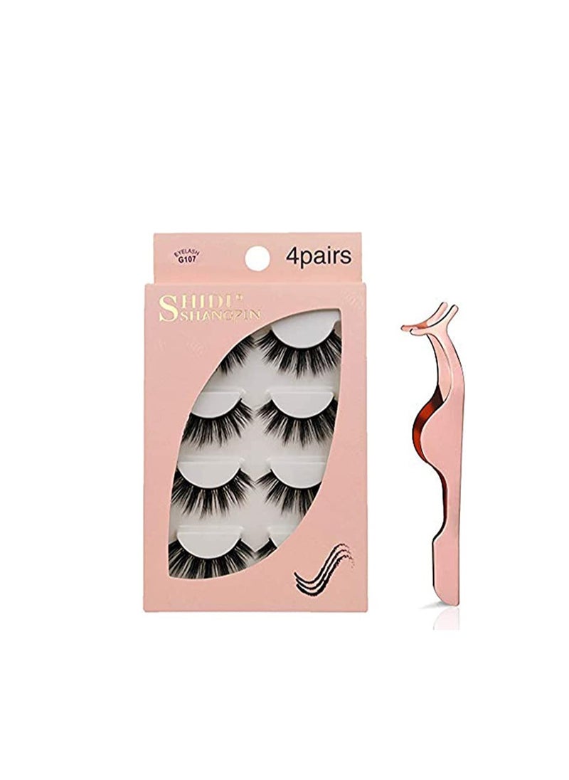 SYOSI - False Eyelashes 3D Faux Mink False Lashes Reusable Long Thick Eyelashes for Makeup Eyelashes Extension 4 Pairs Hand-made Fake Eye Lashes with Eyelashes - Image 1