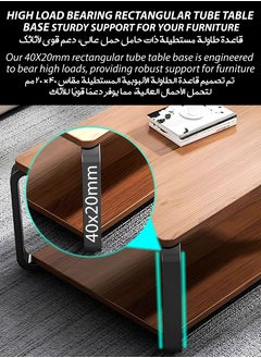 DBLEW Luxurious Wood Finish 2 Tier Rectangular Coffee Table Modern Centre Cocktail Sofa Table with Black Steel Frame Base Living Room Office Reception Restaurant Hotel Lobby Bedroom Home Outdoor Garden Patio Decoration Furniture Rectangle Accent Design Tea Table With Bottom Storage Shelf Rack 100x50x43cm  - Image 4