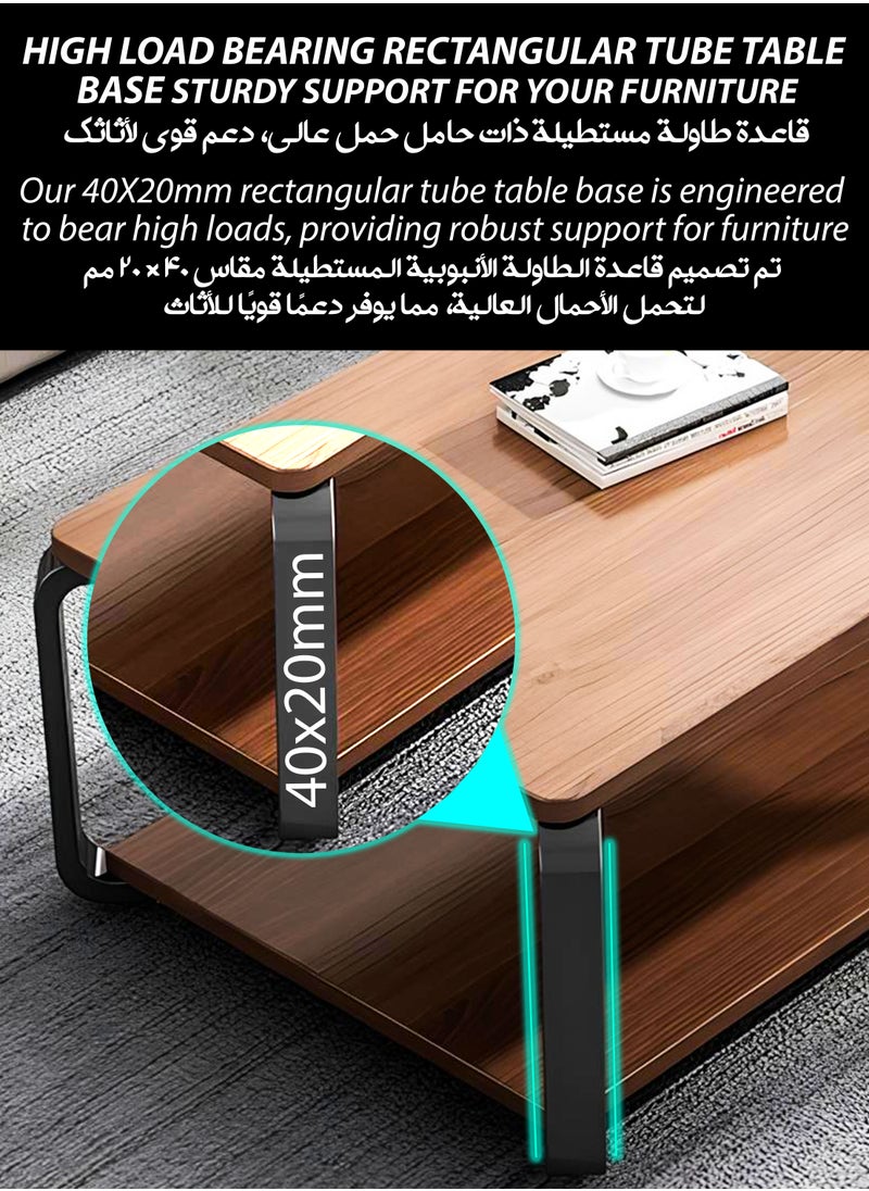 DBLEW - Luxurious Wood Finish 2 Tier Rectangular Coffee Table Modern Centre Cocktail Sofa Table with Black Steel Frame Base Living Room Office Reception Restaurant Hotel Lobby Bedroom Home Outdoor Garden Patio Decoration Furniture Rectangle Accent Design Tea Table With Bottom Storage Shelf Rack 100x50x43cm - Image 1