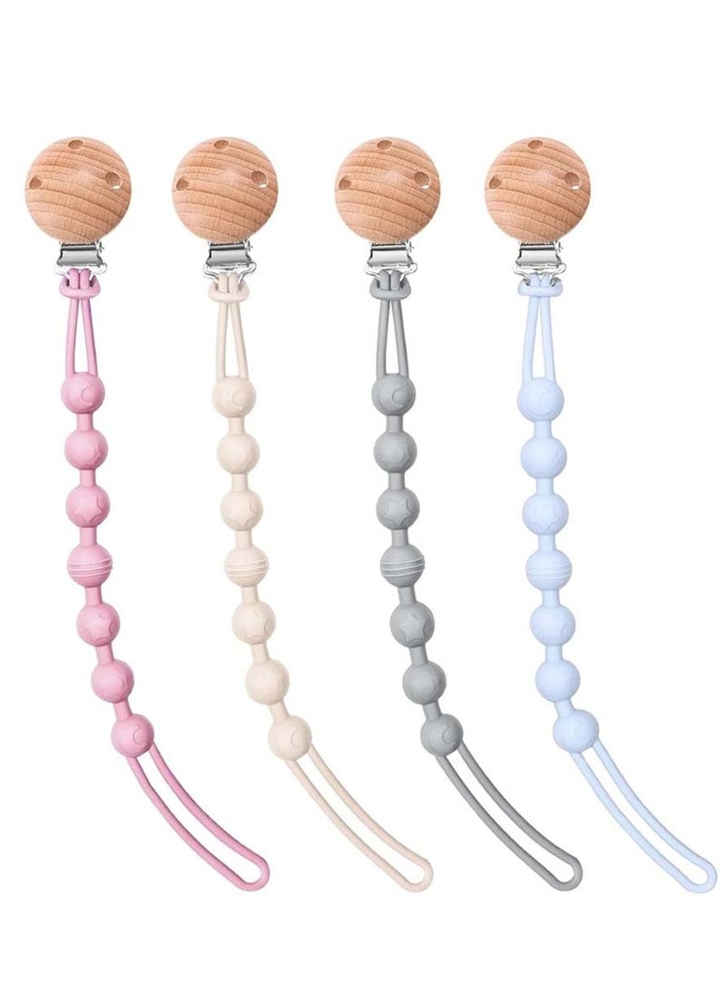 4 Pack Silicone Pacifier Clip Holder with One Piece Design, Soft Flexible Binky Clips with Texture, Teethers Toys Clips, for Baby Boys and Girls - Image 1