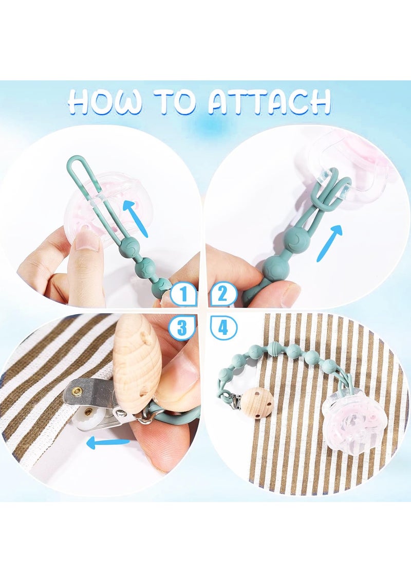 4 Pack Silicone Pacifier Clip Holder with One Piece Design, Soft Flexible Binky Clips with Texture, Teethers Toys Clips, for Baby Boys and Girls - Image 4