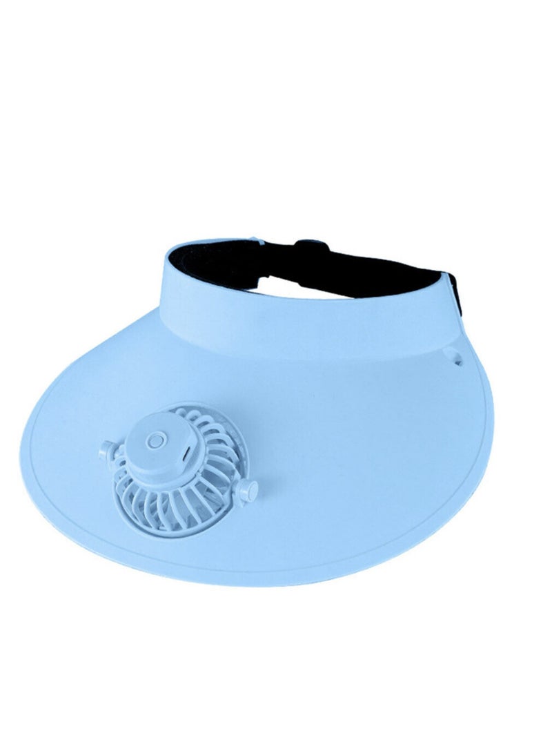 Generic Fan Visor Cap USB Charging Summer Hat for Travel UV Protection Portable Outdoor Camping Blue