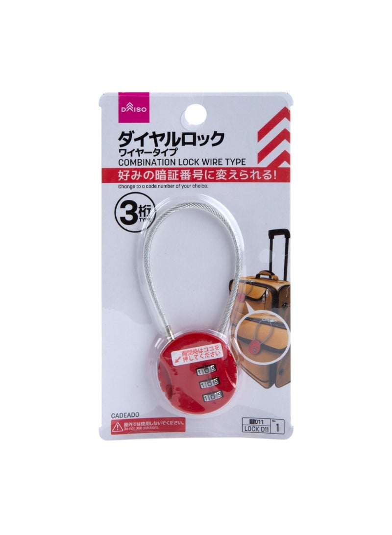 Daiso Combination Lock, Wire Type, 3-Digit, Red