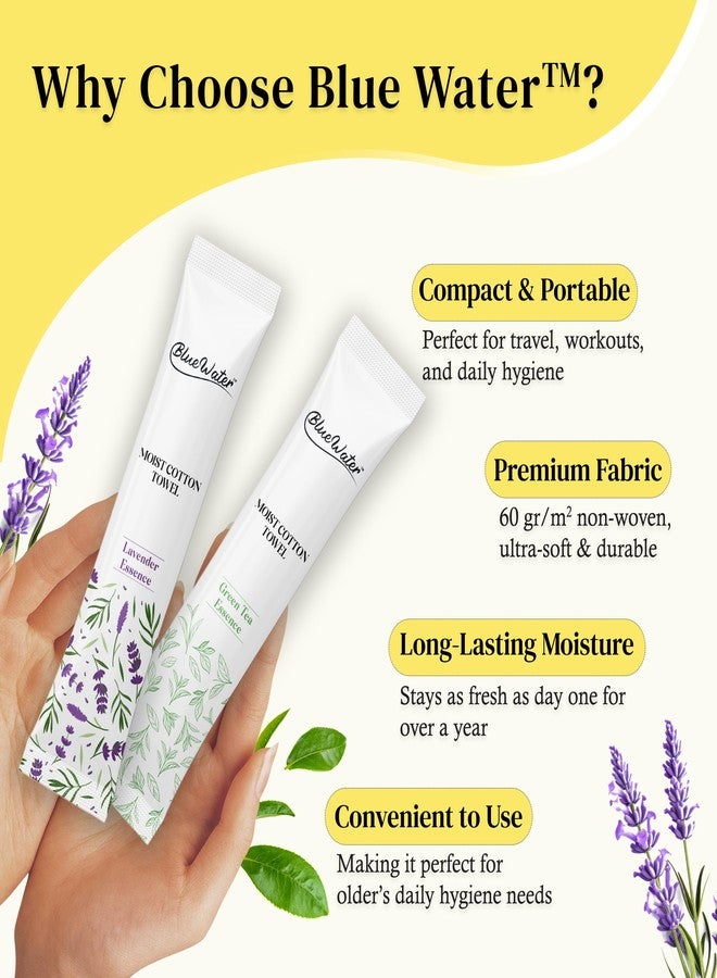 BlueWater (50-Units Individually-Wrapped Moist Scented Towels - Single-Use Premium Towelettes (12x12, Green Tea - Image 2
