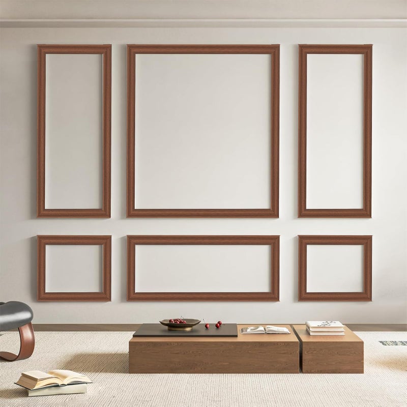 Art3d Pre-Cut Wall Molding Set of 6 pcs, Ready-to-Assemble Wainscoting Panels for Interior Wall DÃ©cor Living Room Bedroom Accent Wall - Installed with Glue, 3 Top 3 Bottom, Walnut - Image 1