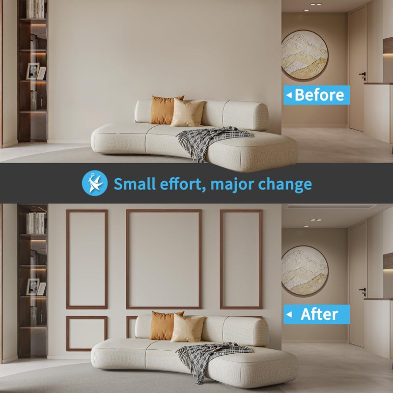 Art3d Pre-Cut Wall Molding Set of 6 pcs, Ready-to-Assemble Wainscoting Panels for Interior Wall DÃ©cor Living Room Bedroom Accent Wall - Installed with Glue, 3 Top 3 Bottom, Walnut - Image 4