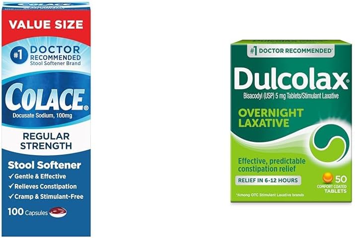 Colace Stool Softener Capsules and Dulcolax Overnight Relief Tablets Bundle for Gentle Constipation Relief - Image 1