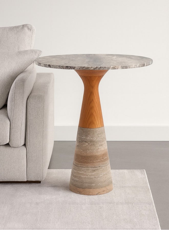 YI ONE Corner Table – Natural Marble & Solid Wood Round Luxury Side Table for Sofa or Bed, Living Room & Bedroom - Image 2