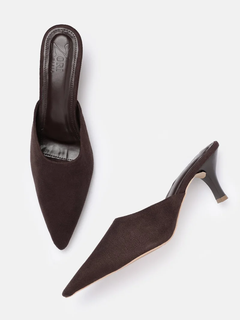 Zoriworld Dark Brown 9TO5 Dark Brown Suede Heels for Women - 3 Inch Heel for Women | Best Price UAE