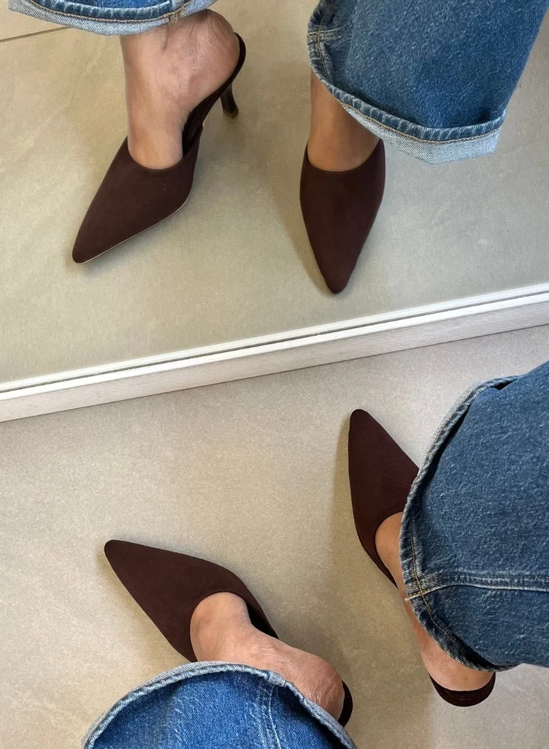 Zoriworld Dark Brown 9TO5 Dark Brown Suede Heels for Women - 3 Inch Heel for Women | Best Price UAE