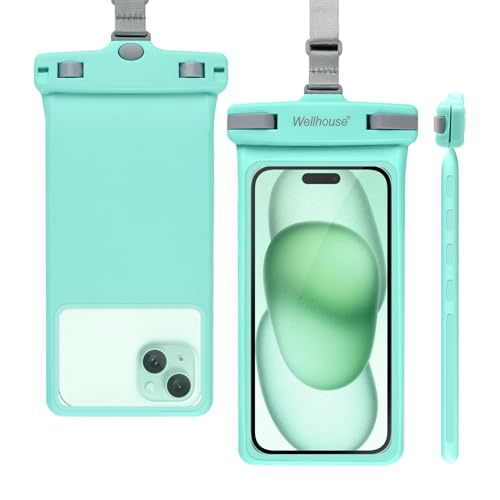 wellhouse Waterproof Phone Pouch, Waterproof Phone Case for iPhone 16 15 14 13 12 Pro Max XS Samsung, IPX8 3D Cellphone Dry Bag Beach Essentials (1 Pack - Crystal Green7.0, 7 inch) - Image 1
